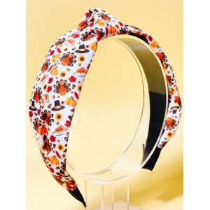 Handmade Chick Leaf Pumpkin Print Knotted Headband Fabric Easter Bohemian Hair Accessory