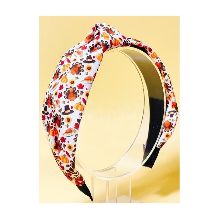 Handmade Chick Leaf Pumpkin Print Knotted Headband Fabric Easter Bohemian Hair Accessory