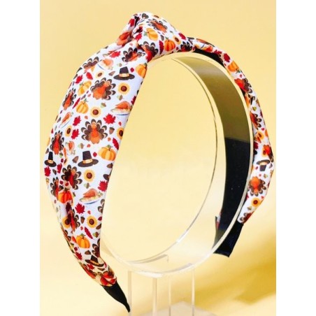 Handmade Chick Leaf Pumpkin Print Knotted Headband Fabric Easter Bohemian Hair Accessory