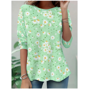 Women Floral Long Sleeve Tee T-shirt Crew Neck Casual Tunic Spring/Fall Top