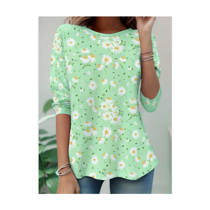 Women Floral Long Sleeve Tee T-shirt Crew Neck Casual Tunic Spring/Fall Top