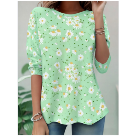 Women Floral Long Sleeve Tee T-shirt Crew Neck Casual Tunic Spring/Fall Top