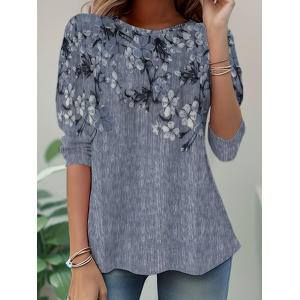 Women Floral Long Sleeve Tee T-shirt Crew Neck Casual Tunic Spring/Fall Top