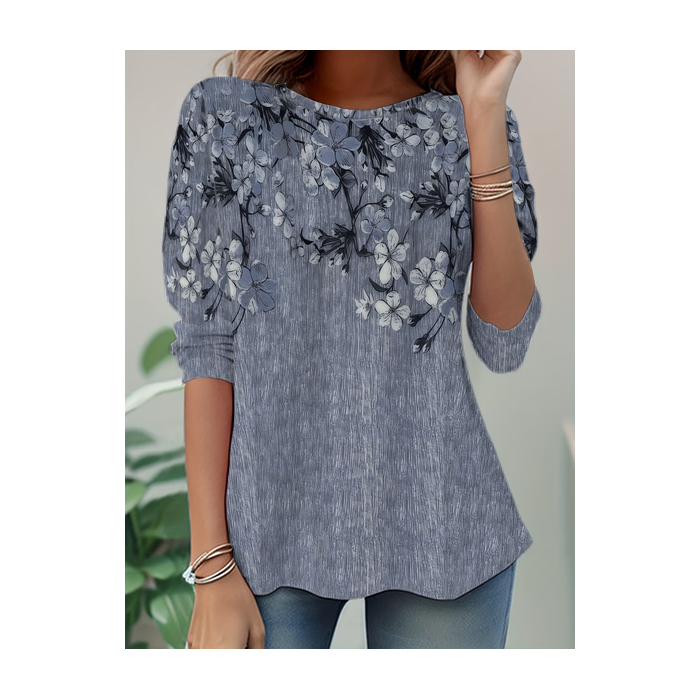 Women Floral Long Sleeve Tee T-shirt Crew Neck Casual Tunic Spring/Fall Top