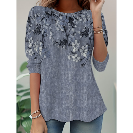 Women Floral Long Sleeve Tee T-shirt Crew Neck Casual Tunic Spring/Fall Top
