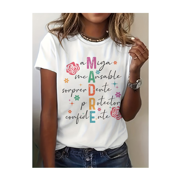 Women Text Letters Short Sleeve Tee T-shirt Crew Neck Printing Casual Graphic Tee Summer Top