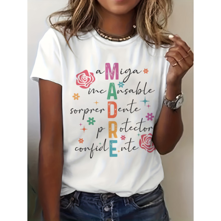 Women Text Letters Short Sleeve Tee T-shirt Crew Neck Printing Casual Graphic Tee Summer Top