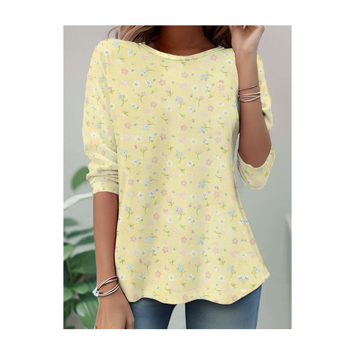 Women Floral Long Sleeve Tee T-shirt Crew Neck Casual Tunic Spring/Fall Top