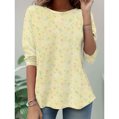 Women Floral Long Sleeve Tee T-shirt Crew Neck Casual Tunic Spring/Fall Top
