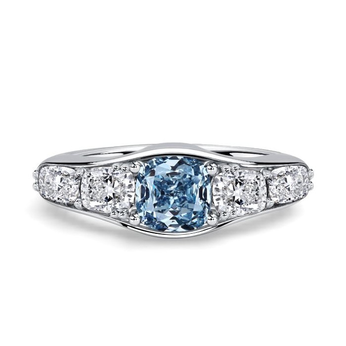 Italo Cushion Cut Blue Topaz Five Stone Engagement Ring Promise Ring