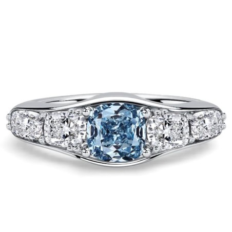 Italo Cushion Cut Blue Topaz Five Stone Engagement Ring Promise Ring