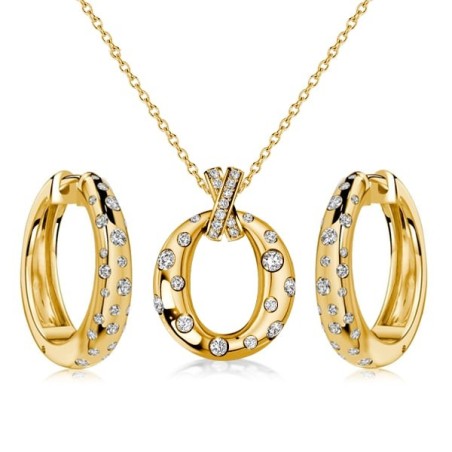Italo Waterfall Flush Setting Round Cut Earrings & Necklace Jewelry Set