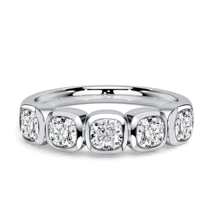 Italo Bezel Setting Cushion Cut Five Stone Wedding Band For Women