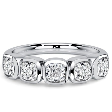 Italo Bezel Setting Cushion Cut Five Stone Wedding Band For Women