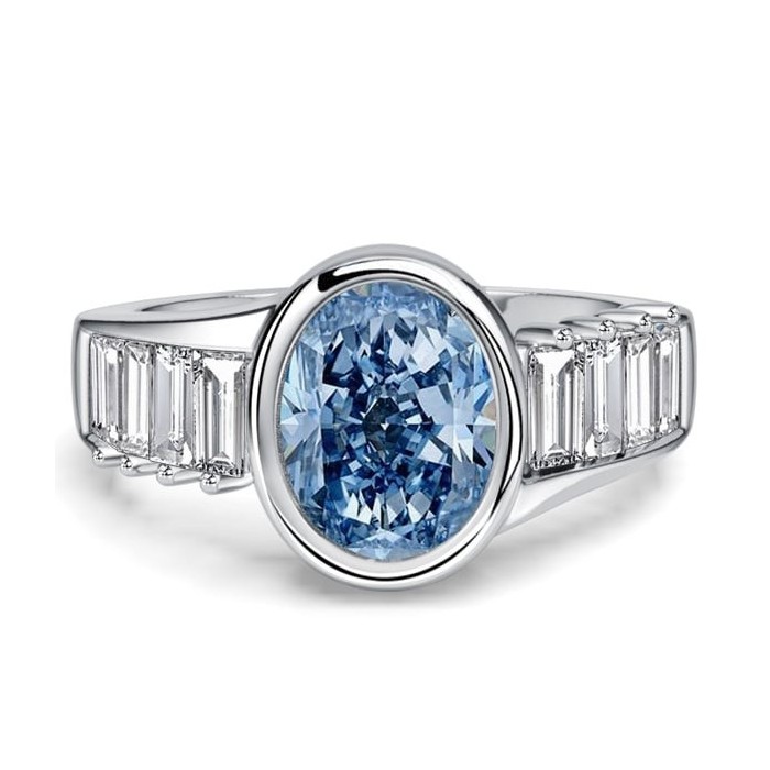 Italo Shoulder Setting Blue Topaz Oval Cut Engagement Ring For Women