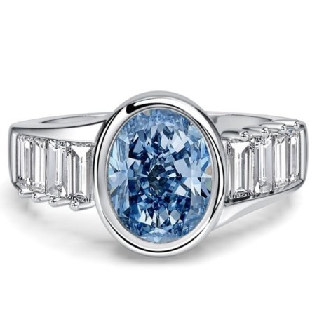 Italo Shoulder Setting Blue Topaz Oval Cut Engagement Ring For Women