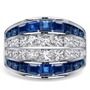Italo Channel-set Asscher & Princess Cut Blue & White Sapphire Cigar Band Ring
