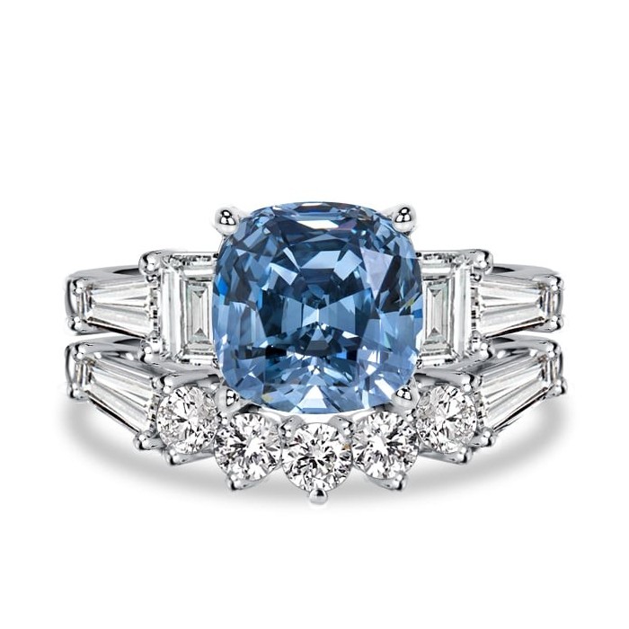 Italo Cushion Cut Blue Topaz Three Stone Engagement Ring Sets For Women