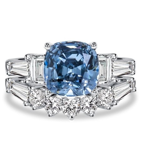 Italo Cushion Cut Blue Topaz Three Stone Engagement Ring Sets For Women