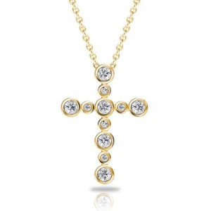 Italo Golden Bezel Setting Round Cut Silver Cross Necklace For Women