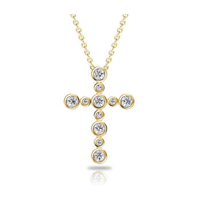 Italo Golden Bezel Setting Round Cut Silver Cross Necklace For Women