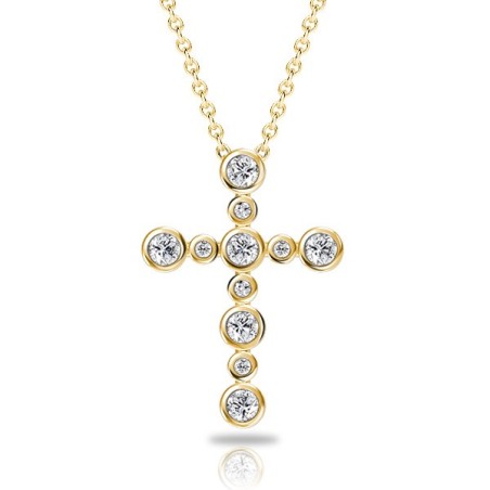 Italo Golden Bezel Setting Round Cut Silver Cross Necklace For Women
