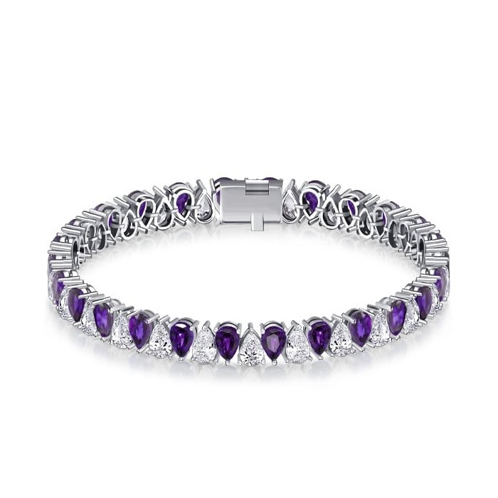 Italo Pear Cut White & Amethyst Tennis Bracelet For Women