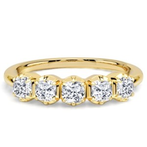 Italo 6 Prong 3 MM Cushion Cut Five Stone Wedding Band For Women