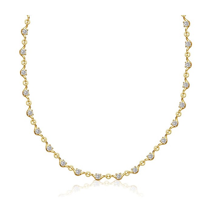 Italo Golden Scalloped Necklace Round Cut Tennis Necklace For Women