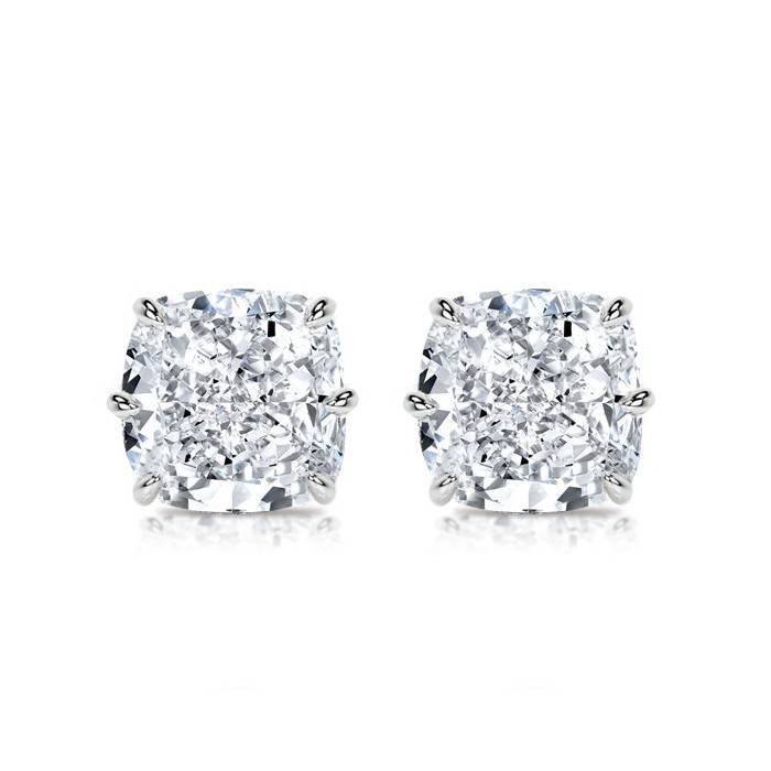 Italo 6 Prong 2 Carat Cushion Cut Stud Earrings For Women