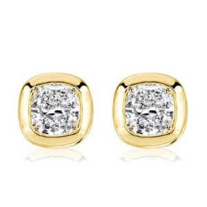 Italo Golden Bezel Set 5 MM Cushion Cut Stud Earrings For Women