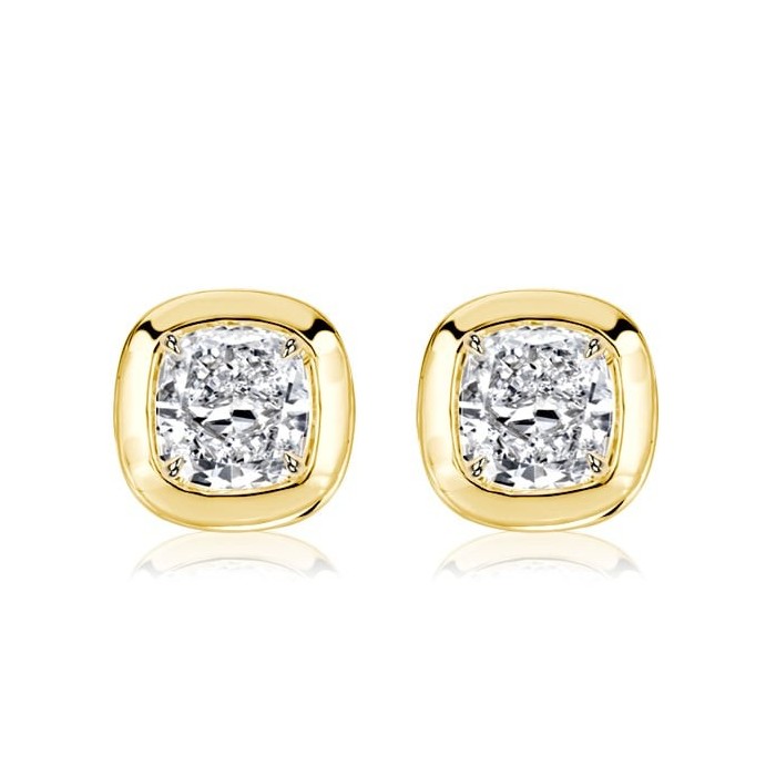 Italo Golden Bezel Set 5 MM Cushion Cut Stud Earrings For Women