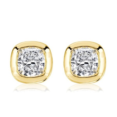 Italo Golden Bezel Set 5 MM Cushion Cut Stud Earrings For Women