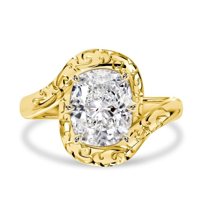 Italo Elongated Filigree 6 Prong Cushion Cut Engagement Ring For Women