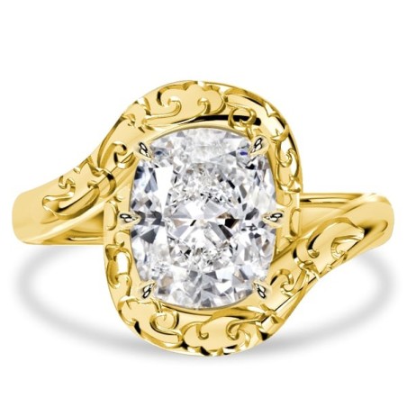 Italo Elongated Filigree 6 Prong Cushion Cut Engagement Ring For Women