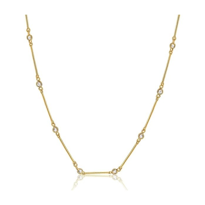 Italo Golden 3 MM Round Cut Station Necklace Tennis Necklace For Women