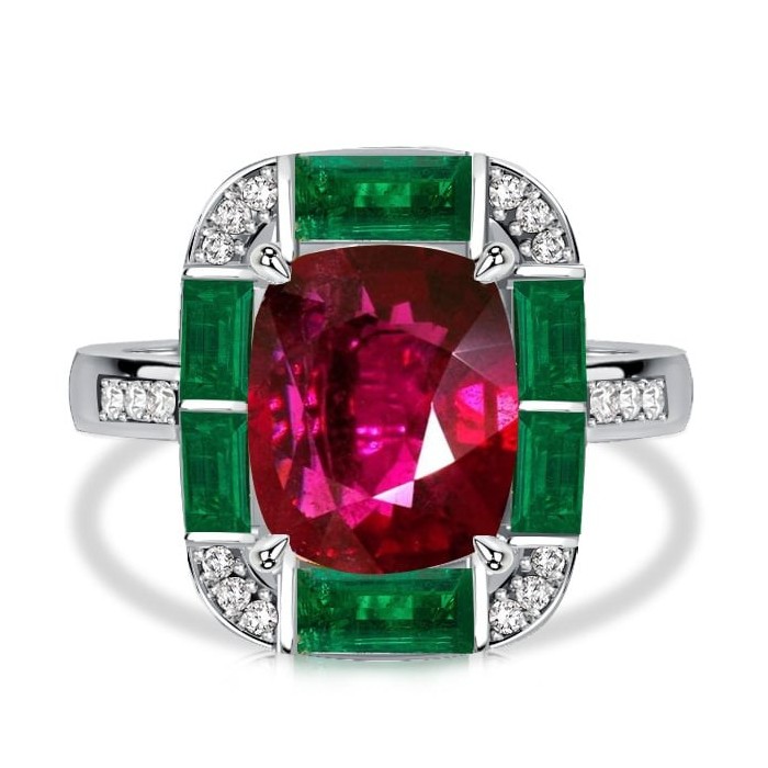 Italo Halo 5 Carat Cushion Cut Ruby Ring Unique Engagement Rings