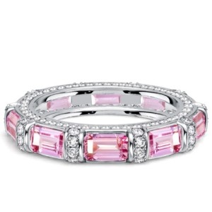 Italo Tension Emerald Cut Pink Sapphire Unique Wedding Band For Women