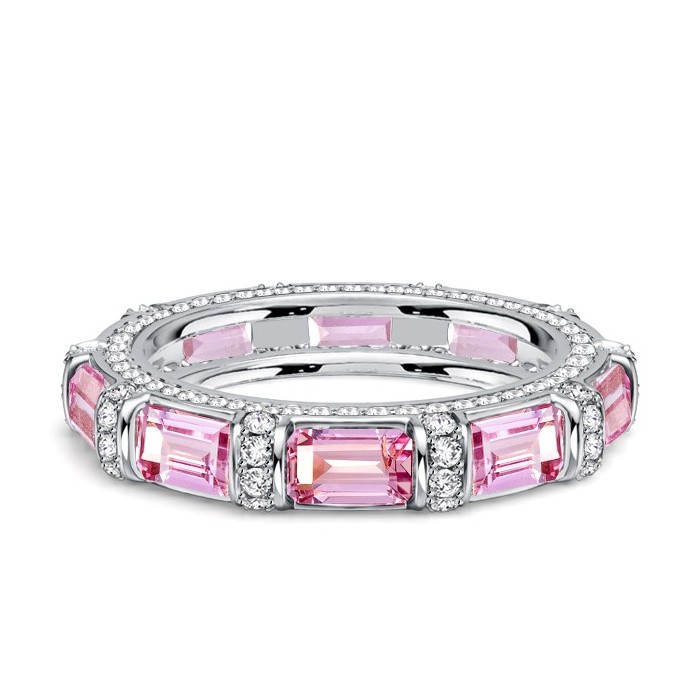Italo Tension Emerald Cut Pink Sapphire Unique Wedding Band For Women