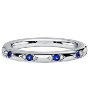 Italo Three Stone White & Blue Sapphire Half Eterntiy Wedding Band For Women