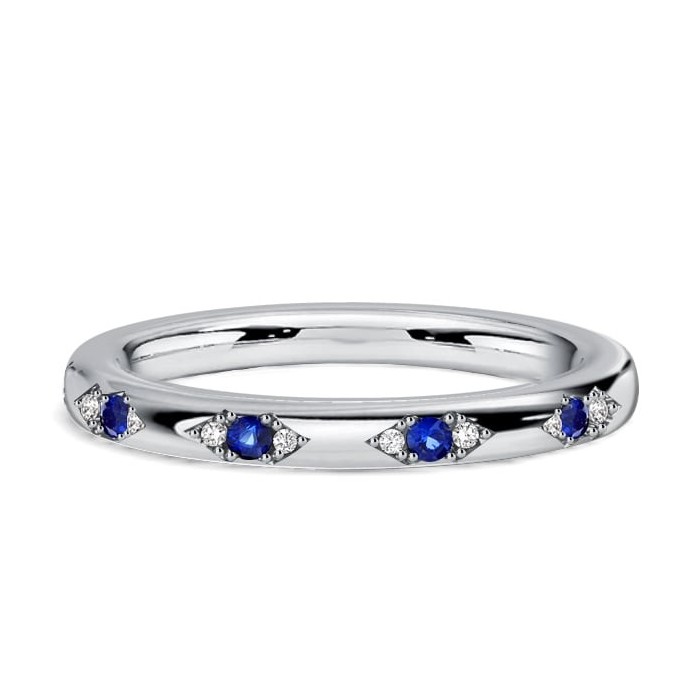 Italo Three Stone White & Blue Sapphire Half Eterntiy Wedding Band For Women