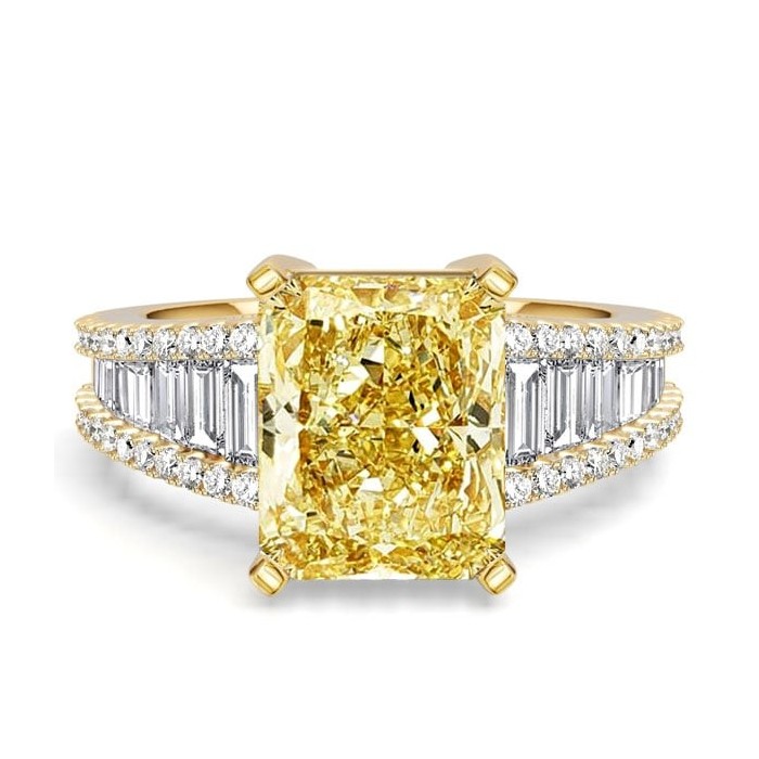 Italo Channel Set Side Stone Radiant Cut Yellow Topaz Unique Engagement Rings