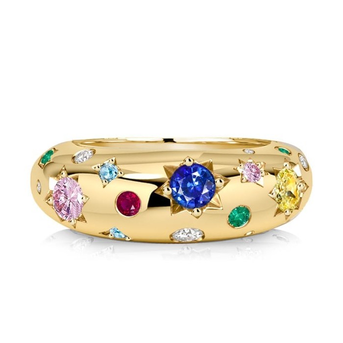 Italo Gypsy Setting Round Cut Multi Color Wedding Band For Women Cocktail Rings