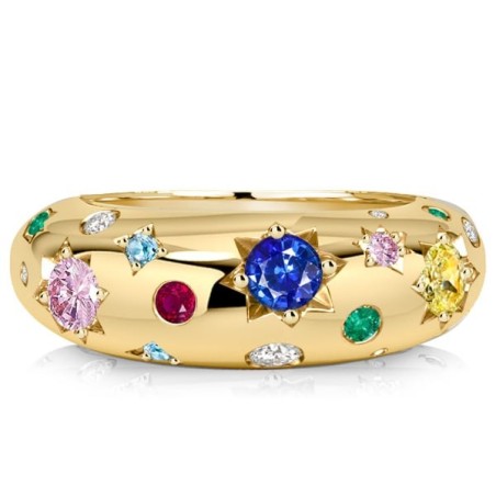 Italo Gypsy Setting Round Cut Multi Color Wedding Band For Women Cocktail Rings