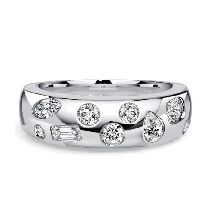 Italo Flush-set Multi Cut White Sapphire Half Eternity Band For Women Waterfall Ring