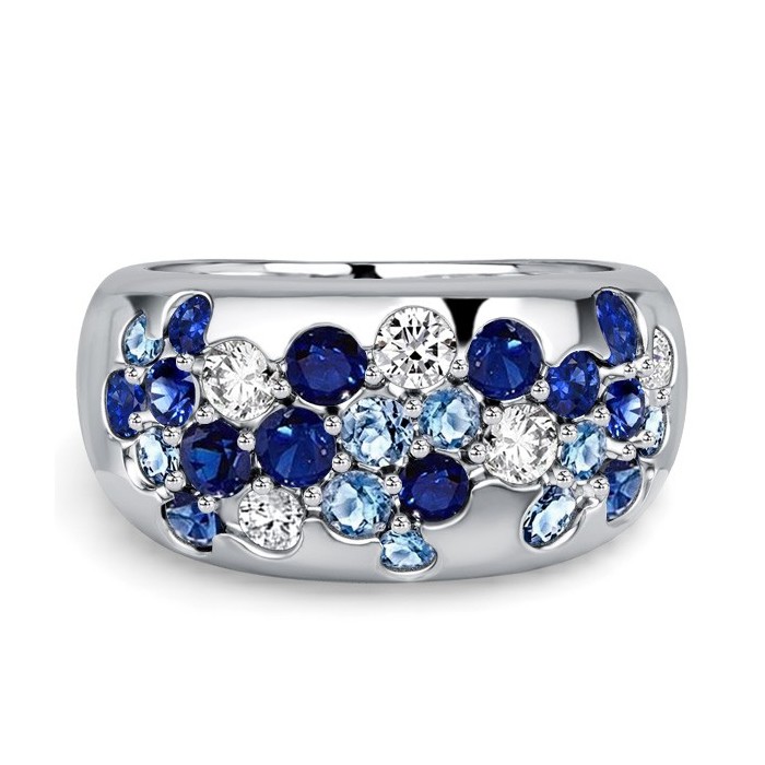 Italo Waterfall Ring Blue Sapphire Wedding Band For Women Aquamarine Ring