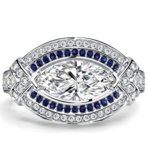 Italo Bezel-set White Sapphire Marquise Cut Vintage Engagement Ring For Women