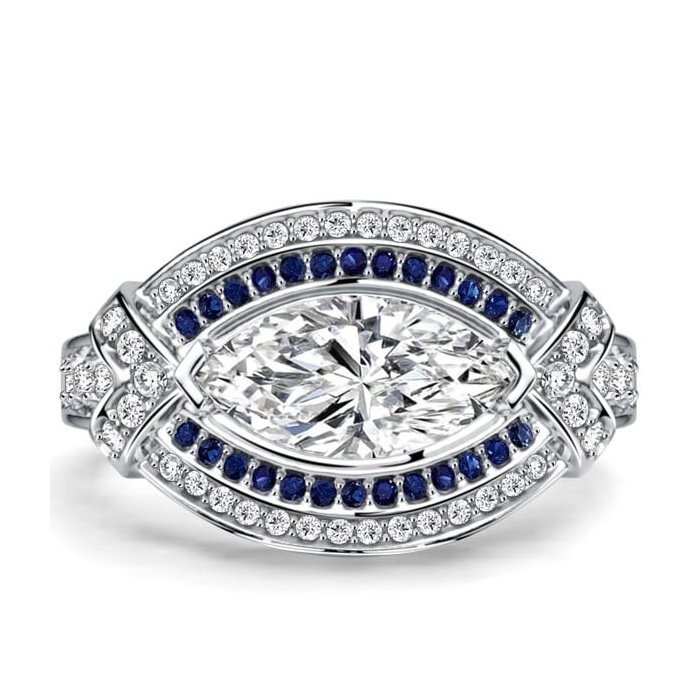 Italo Bezel-set White Sapphire Marquise Cut Vintage Engagement Ring For Women