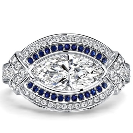 Italo Bezel-set White Sapphire Marquise Cut Vintage Engagement Ring For Women