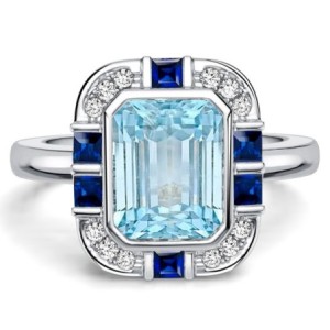 Italo Bezel 2.5 Carat Emerald Cut Aquamarine Ring Vintage Engagement Ring For Women